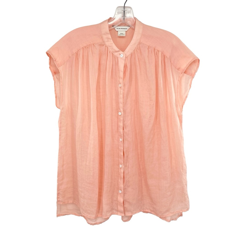Club Monaco Ramie Button Front Sleeveless Blouse Top